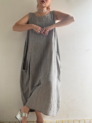 90s Cotton/Linen Cocoon Stripes Dress