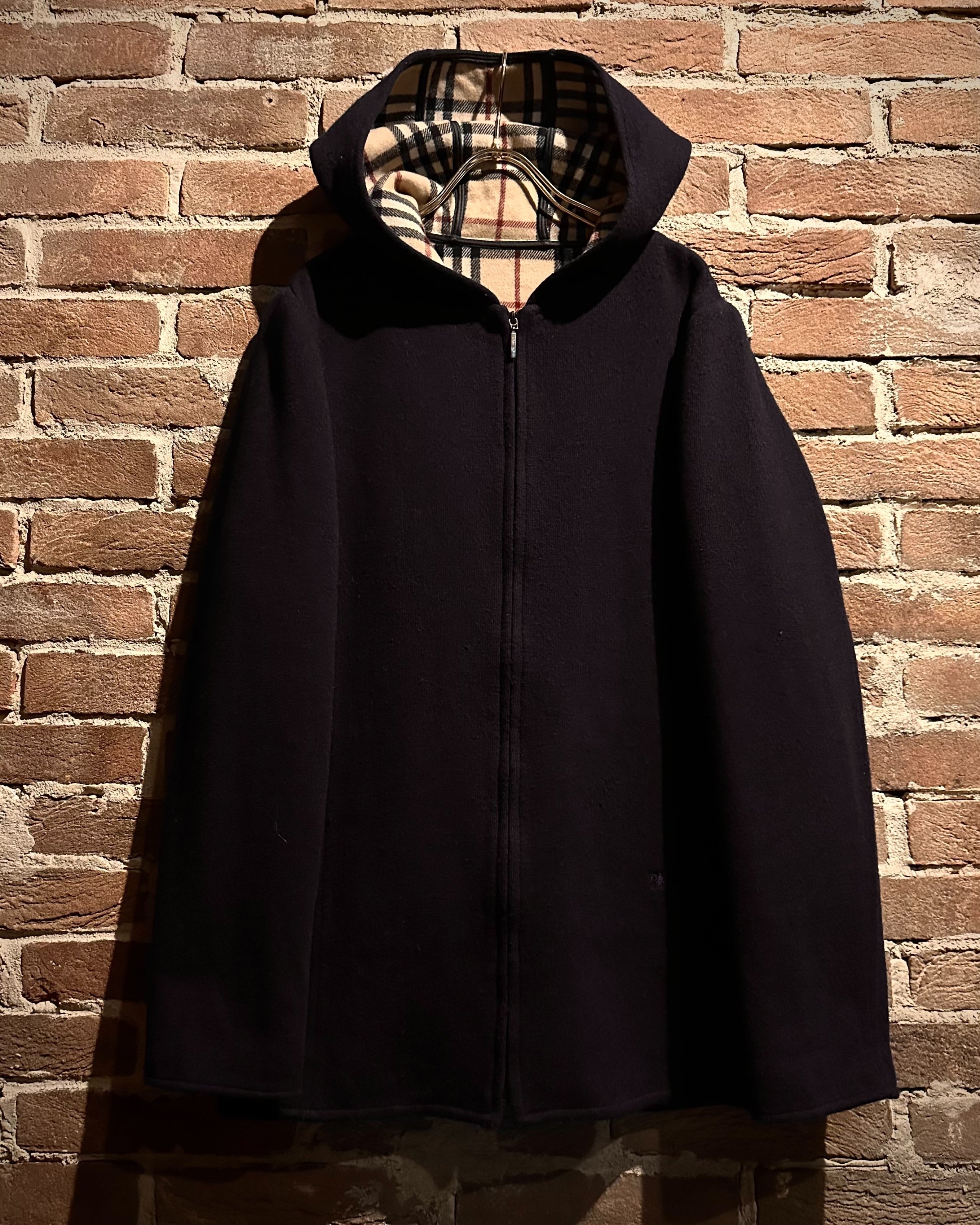 Caka act3】“BURBERRY LONDON” Nova Check Lining Zip Up Hooded Wool
