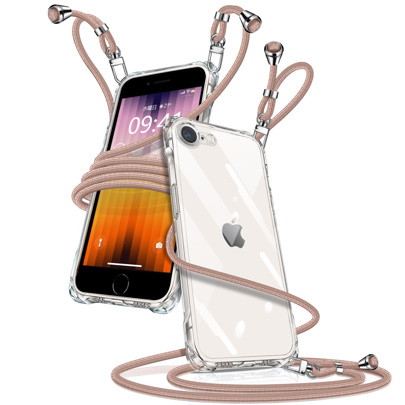 iPhone SE 第3世代 第2世代 向けの ケース クリア ショルダー 耐衝撃 アイフォン7/8/se2/se3 カバー(ピンク)