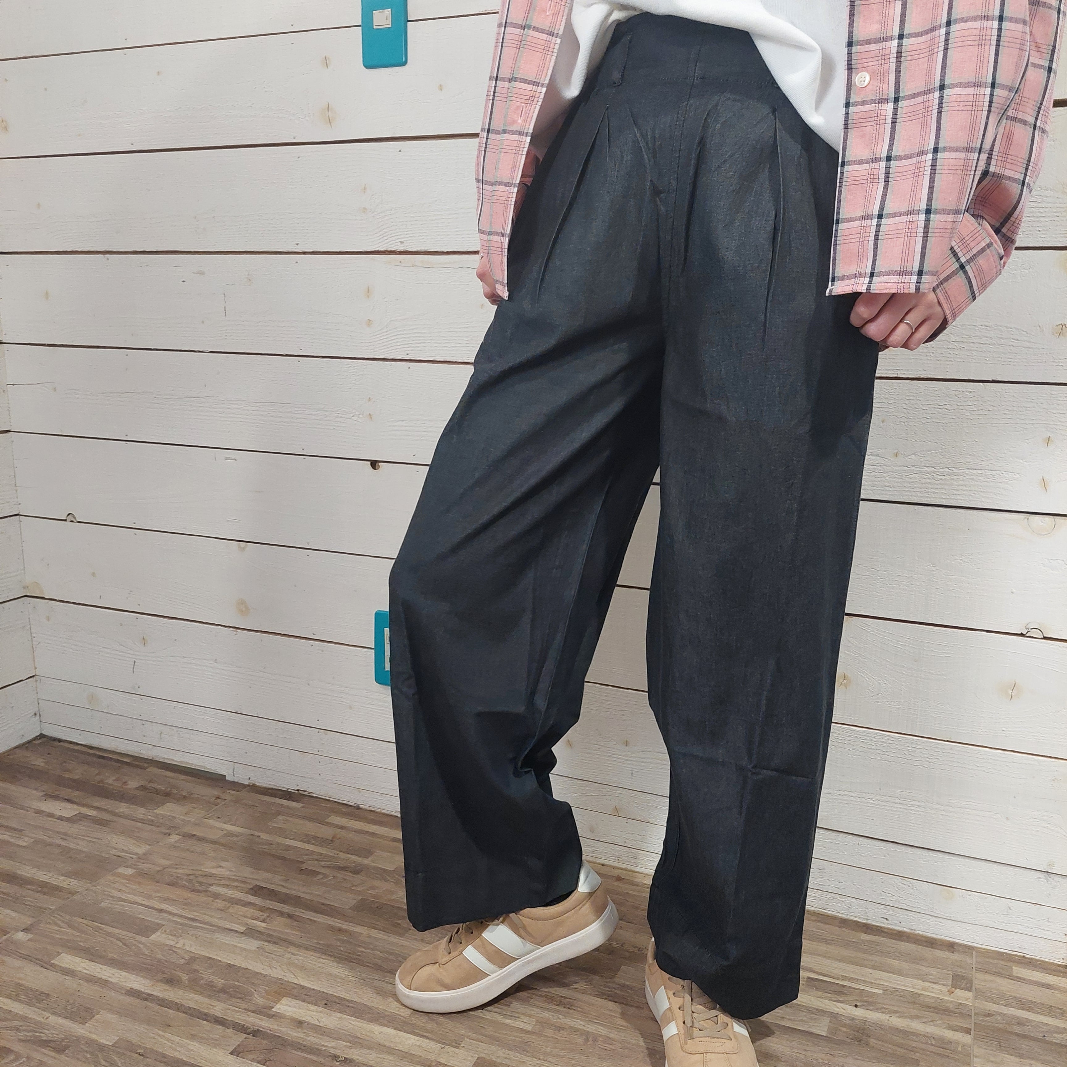 『People's』0906 ライトデニムワイドストレートパンツ　ウエストゴム