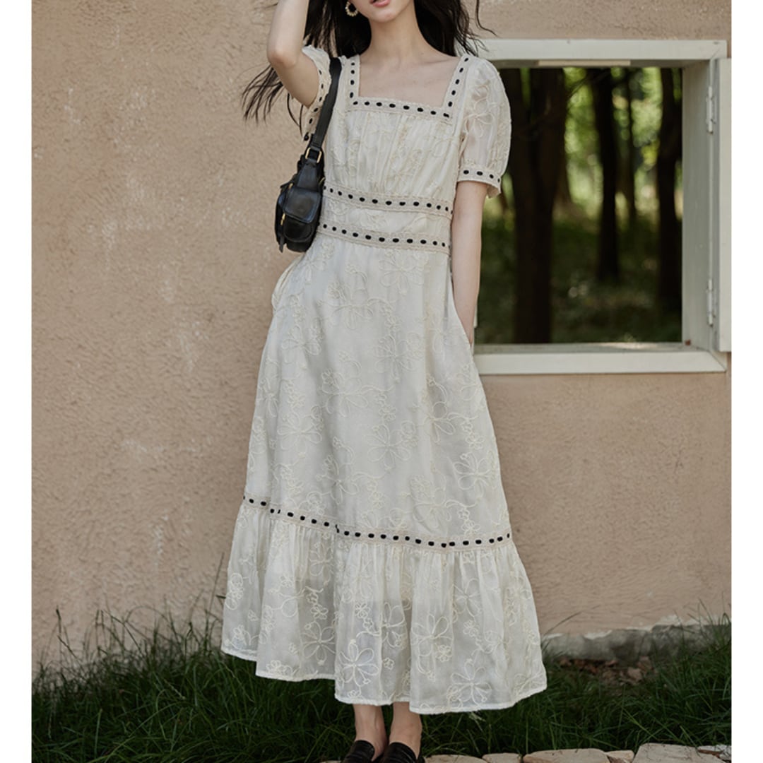 square collar puff sleeve dress