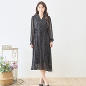 amie studio ドット柄 シフォン プリーツワンピース【M~L】ブラック