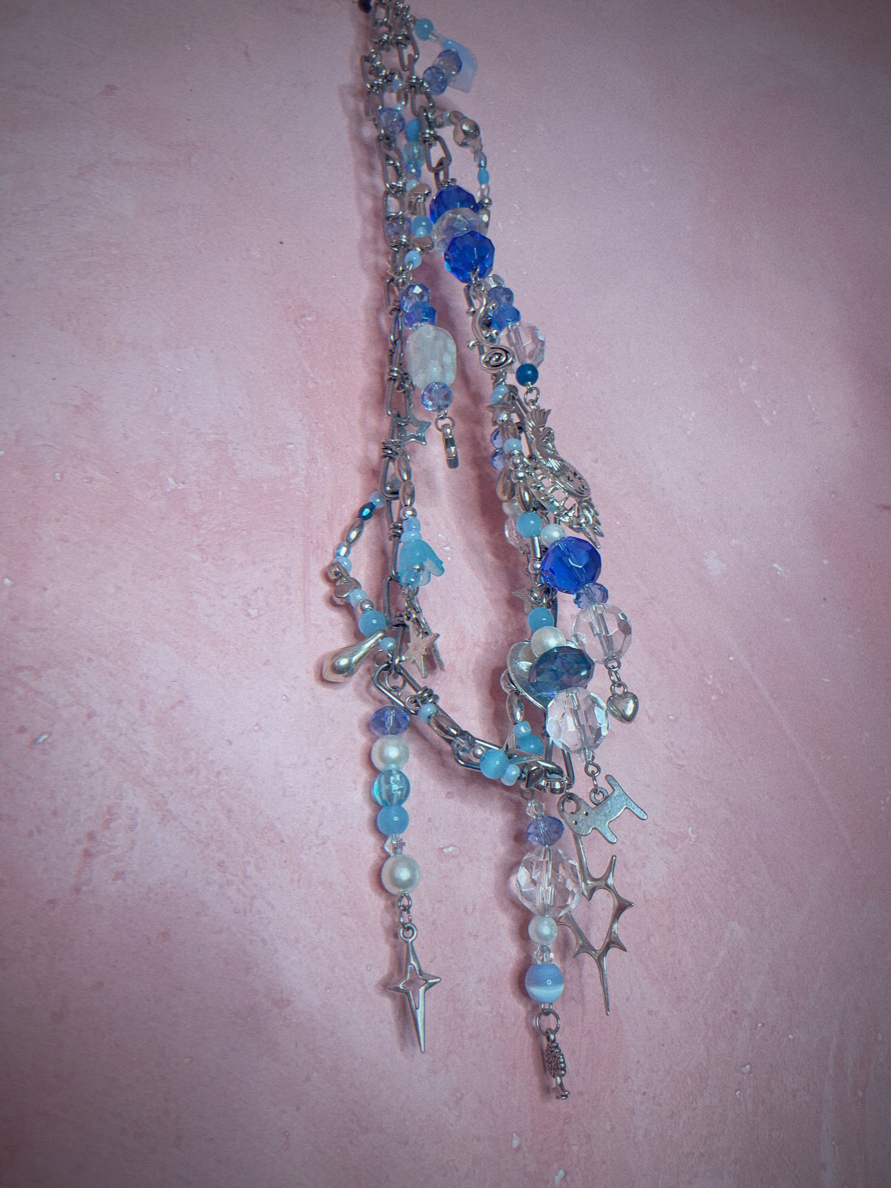 Chunky Charm Necklace 〈Silver blue〉