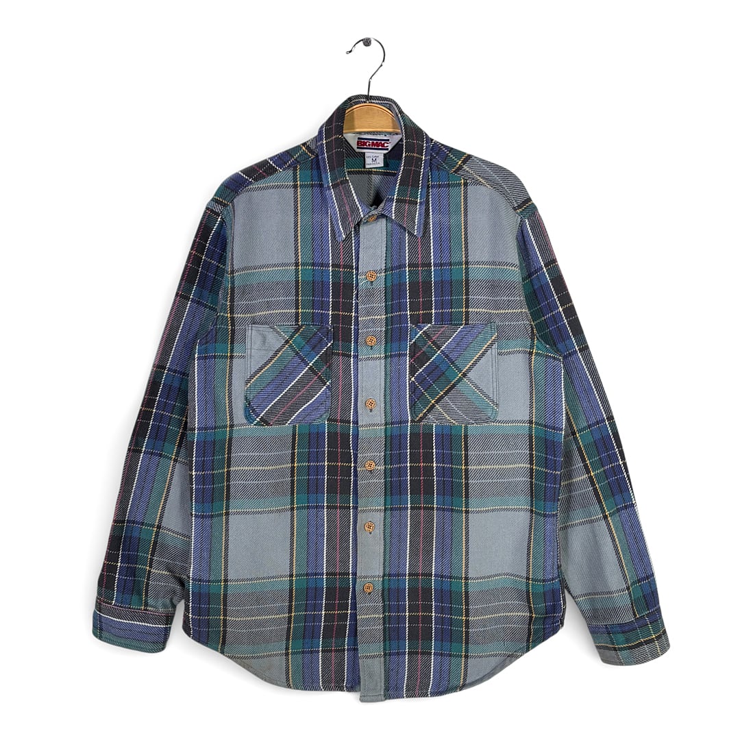 80s ビッグマック USA製 ヴィンテージ ネルシャツ ブルーグレー ヘビーフランネル BIG MAC オンブレー サイズM 古着 CA1532