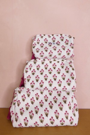 【名入れ刺繍可】Sサイズブロックプリントポーチ/ホワイト