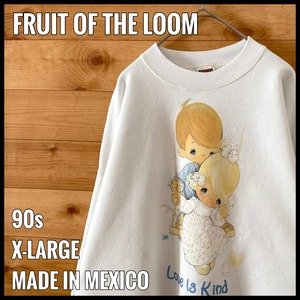 【FRUIT OF THE LOOM】90s メキシコ製 子供 Love Is Kids プリント スウェット トレーナー XL ビッグサイズ 白 US古着