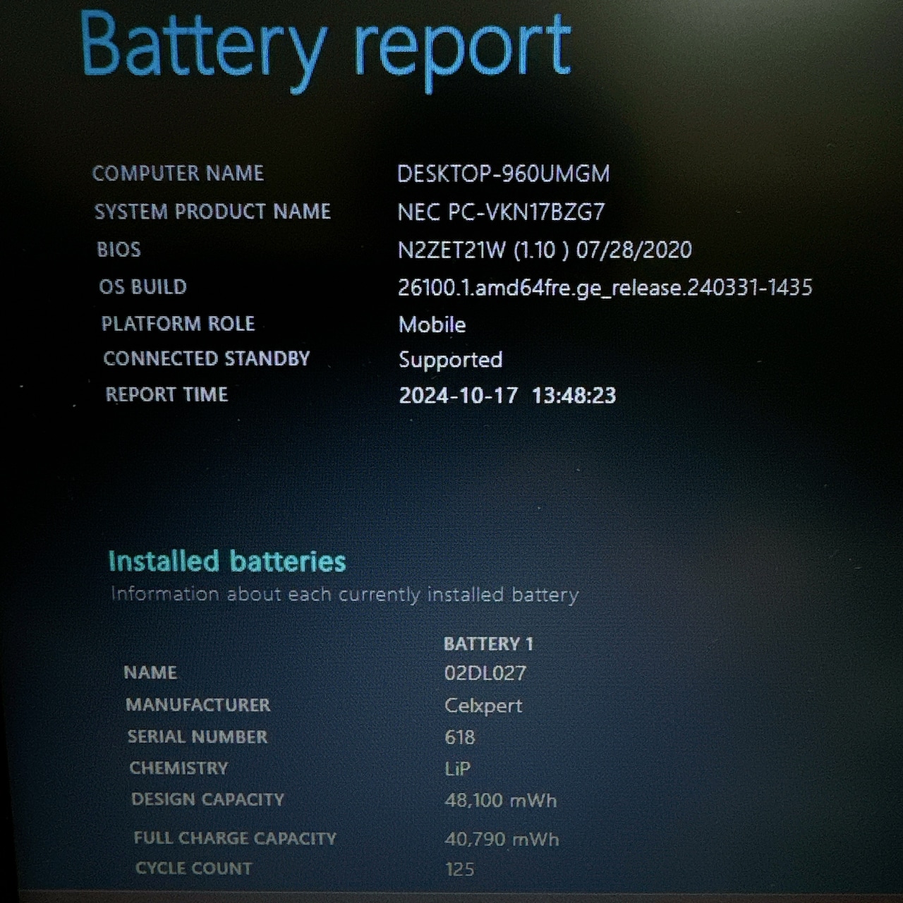 2020年式 NEC Versapro VB7 / Intel Core i5-10310U / メモリ8GB / SSD256GB / 15.6インチ FHD