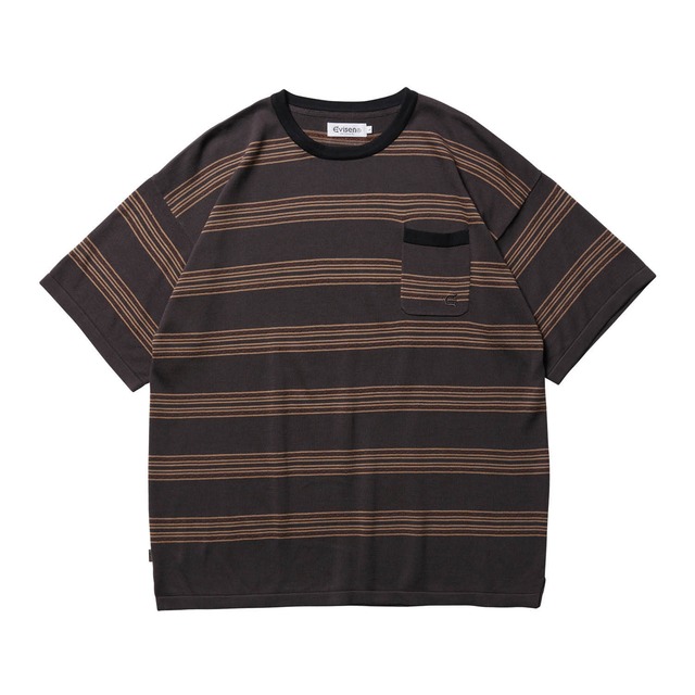 【EVISEN】MODAL BORDER KNIT T-SHIRT - CHARCOAL