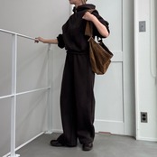 サイドパイピング裏起毛スウェットコクーンPT/ダークブラウン