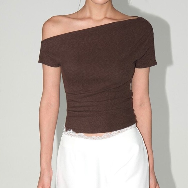 Asymmetrical Neck Short Sleeve T-shirt【S00307】