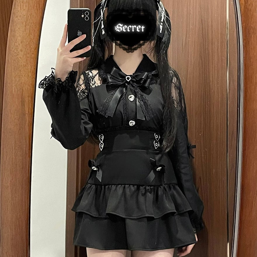クーザ 地雷 ゴスロリ リボン ブラウス フリル スカート セットアップ クーザ 地雷 ゴスロリ リボン ブラウス フリル スカート セットアップ