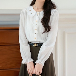 フラワー刺繍キャンディスリーブドビーブラウス ・74473