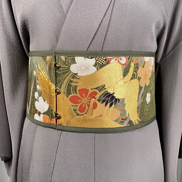 コルセット帯（金彩鶴・振袖より制作）Corset Obi(Crane・Made of Furisode Kimono)
