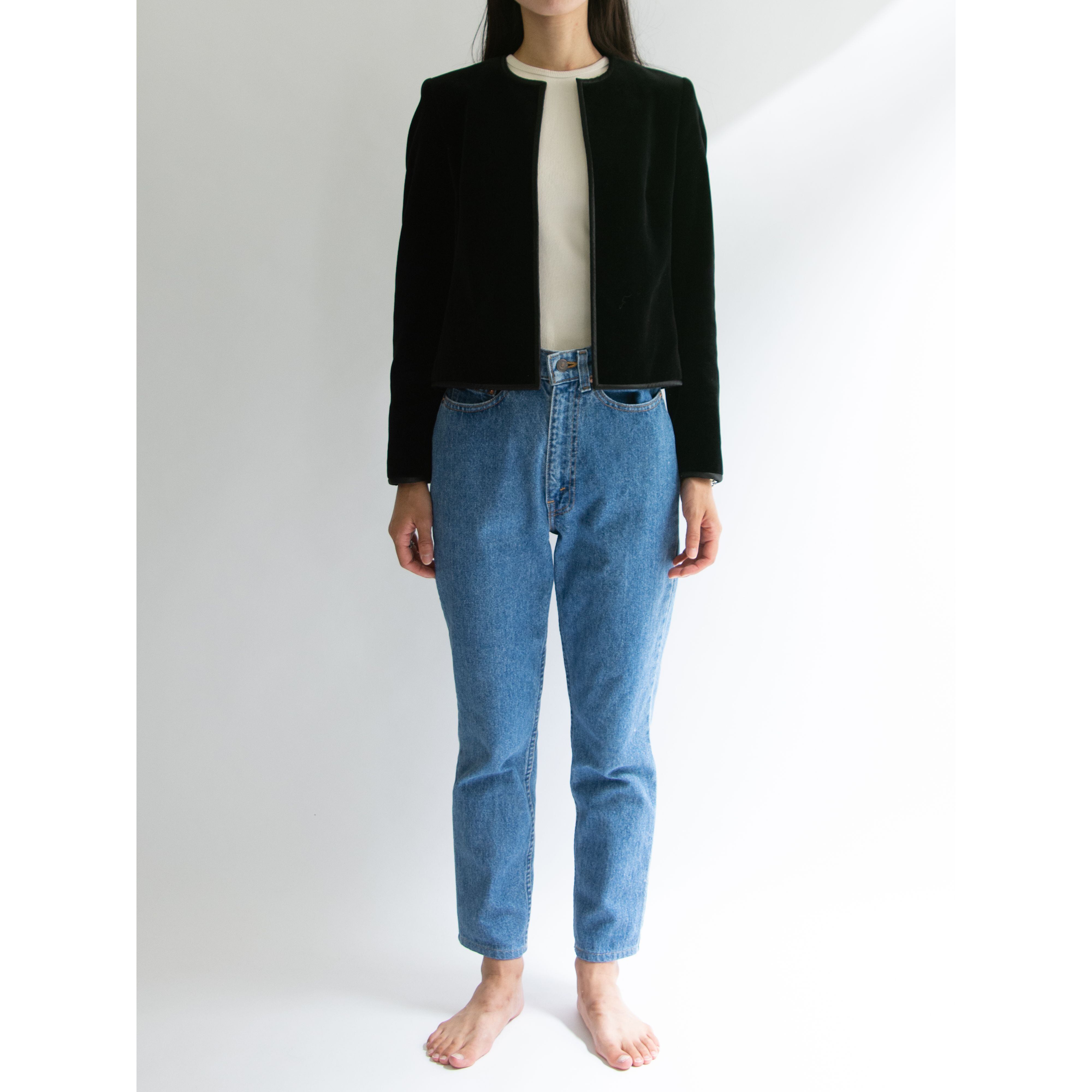 【Louis Feraud PARIS】Made in W.Germany 100% Cotton Velvet Collarless Jacket（ルイ フェロー 西ドイツ製 コットンベルベット ノーカラージャケット）