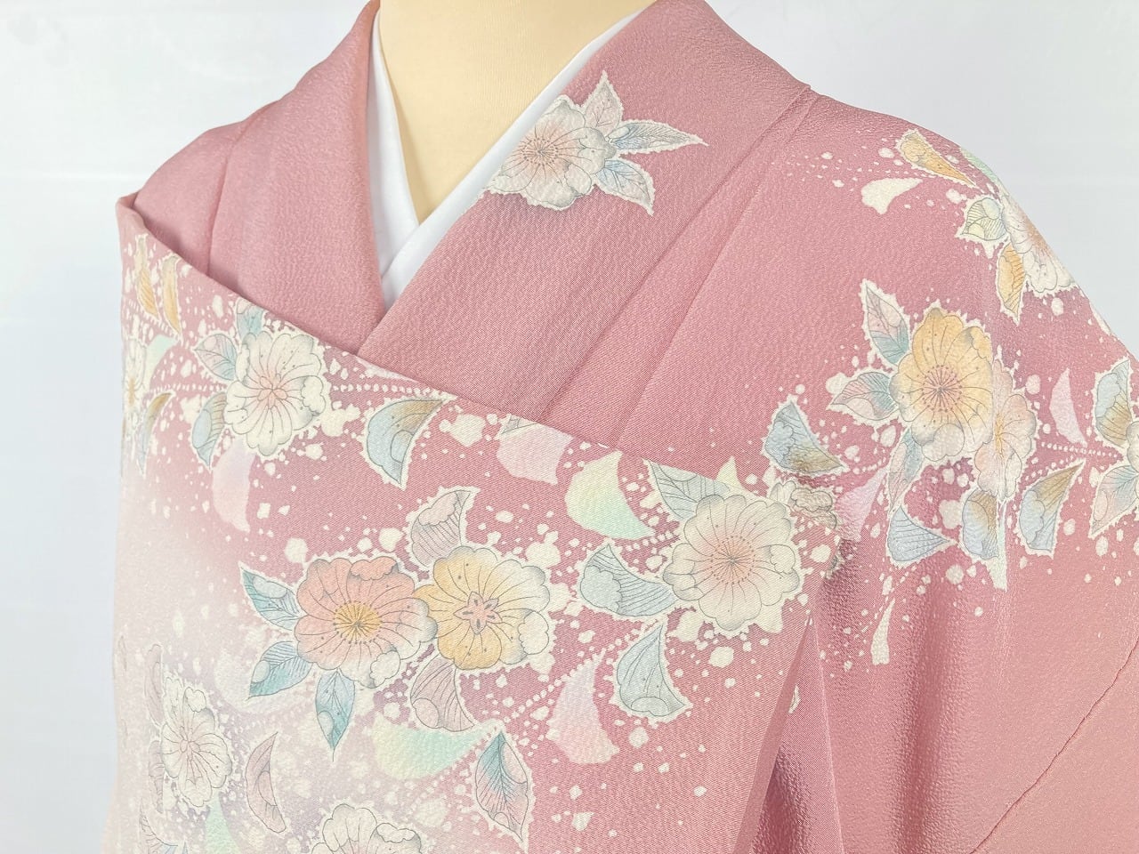 作家物 辻が花 落款 訪問着 正絹 聴色 ピンク 紫 白 1025 | kimono Re