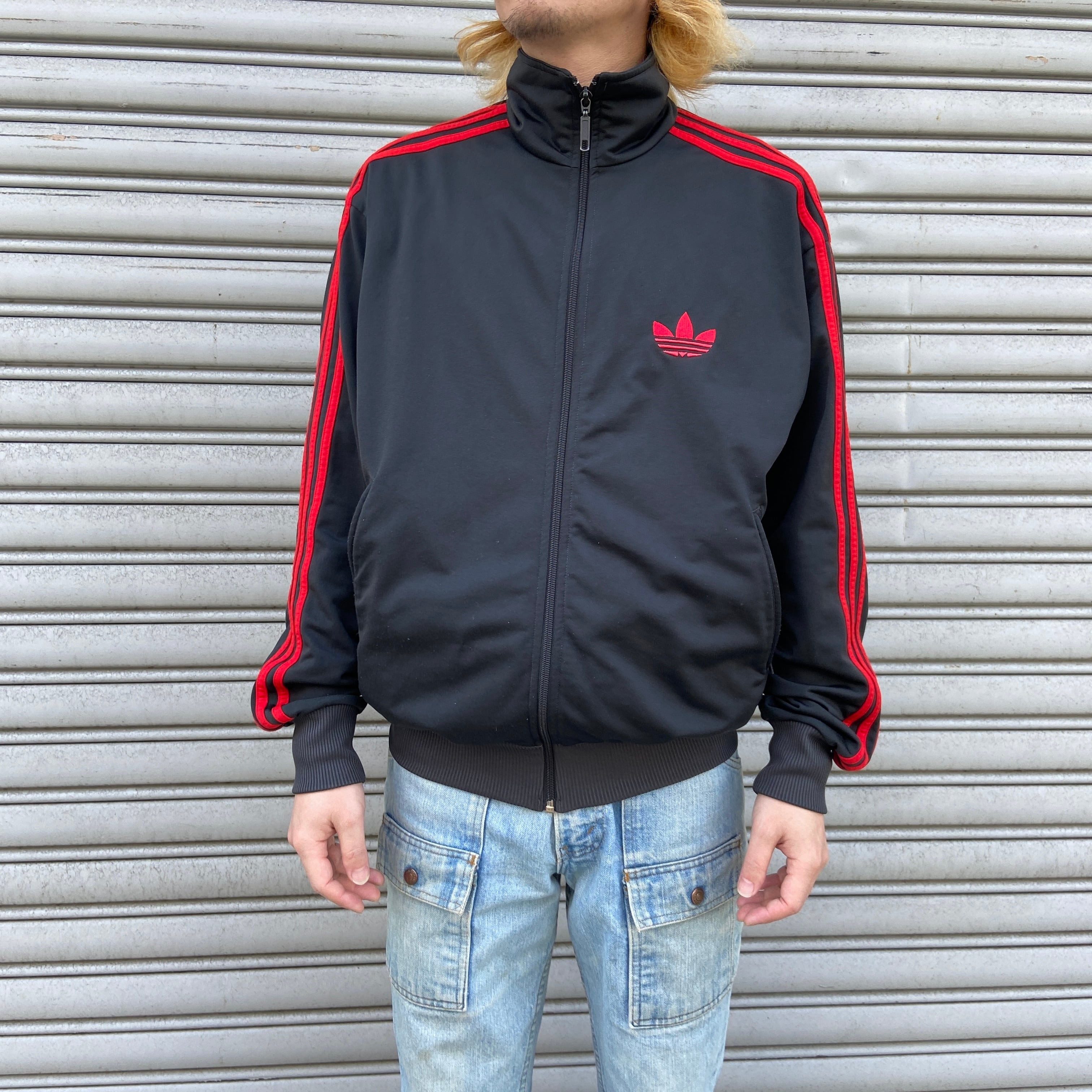 希少　90s adidas トラックナイロンパンツ　ワイド　黒　赤　トレフォイル