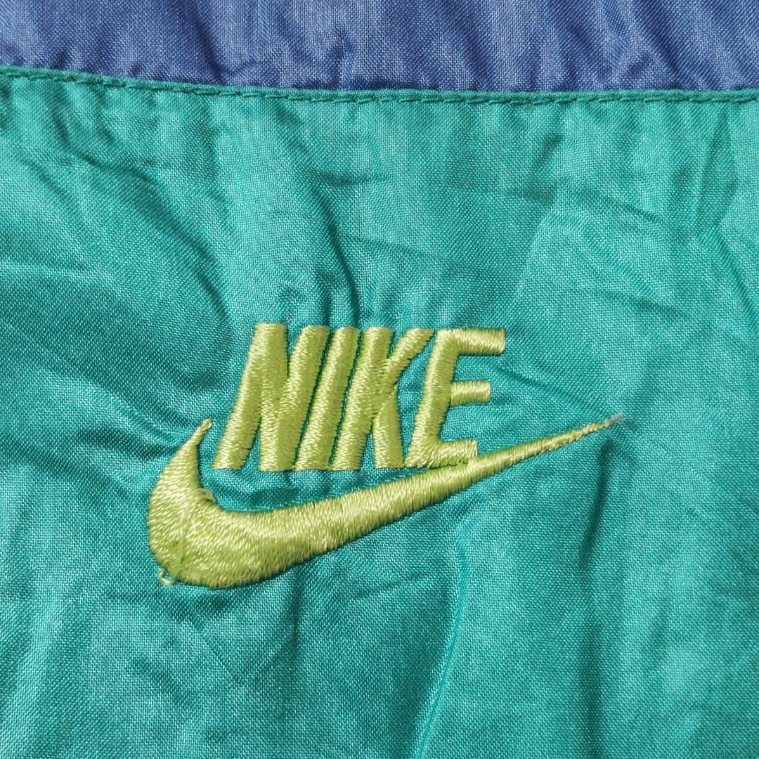 80s NIKE ナイキ ロゴ刺繍ナイロンジャケット M グリーン 緑黄色 青 ...