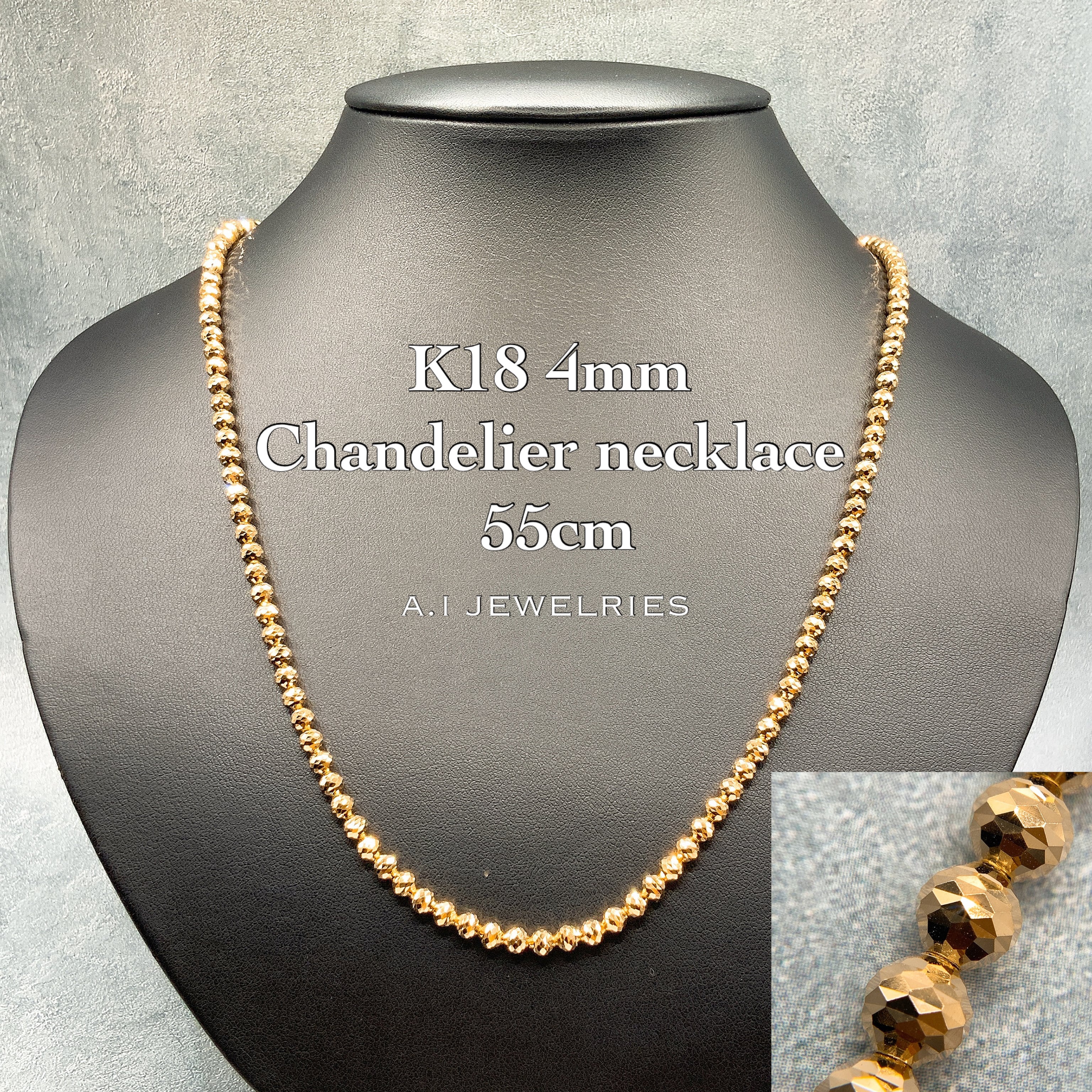 K18 18金 4mm玉 シャンデリア カットボール ネックレス メンズ 55センチ k18 chandelier necklace 55cm  品番：kn-4mcd55 JEWELRIES エイアイジュエリーズ