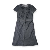 U by UNGARO ウンガロ フリル リボン シャンブレー 半袖 ワンピース 38/グレー レディース