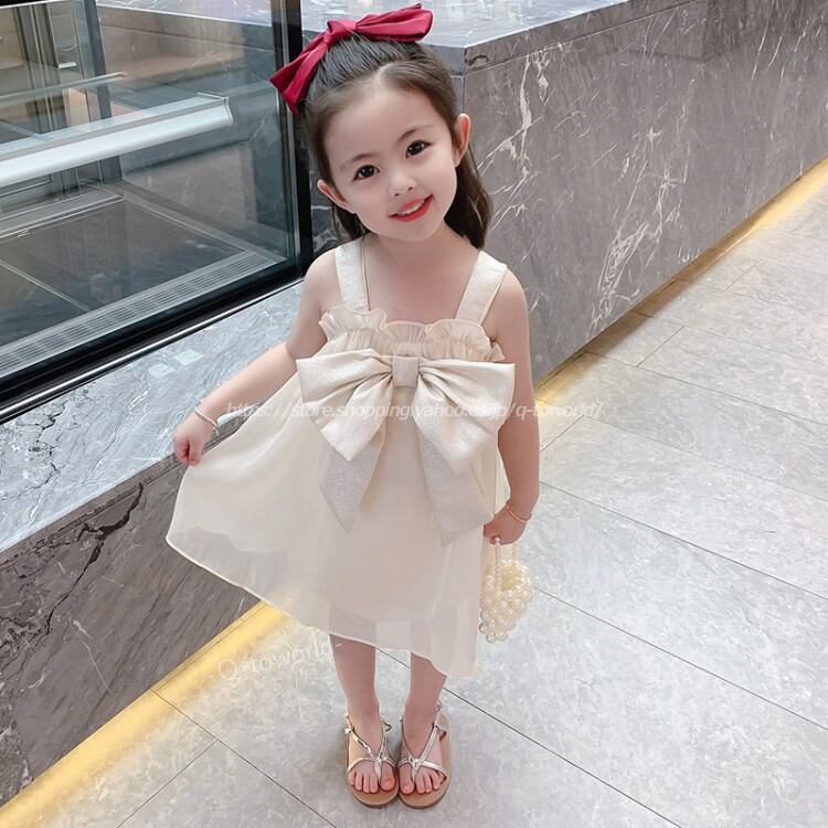90㎝-130㎝】大きなリボン キャミ ワンピース ドレス 全2色 女の子 
