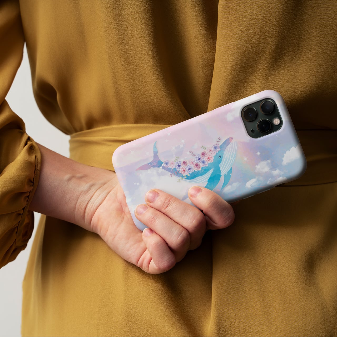 送料無料 iPhone/Android 花とクジラの選べるスマホケース 強化ガラス