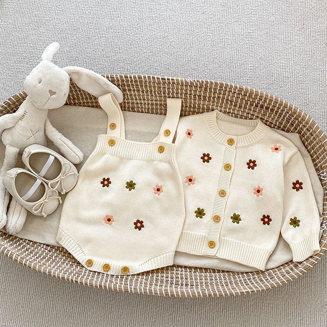 【BABY&KID】秋新作ミニマリズム花柄ニットロンパース