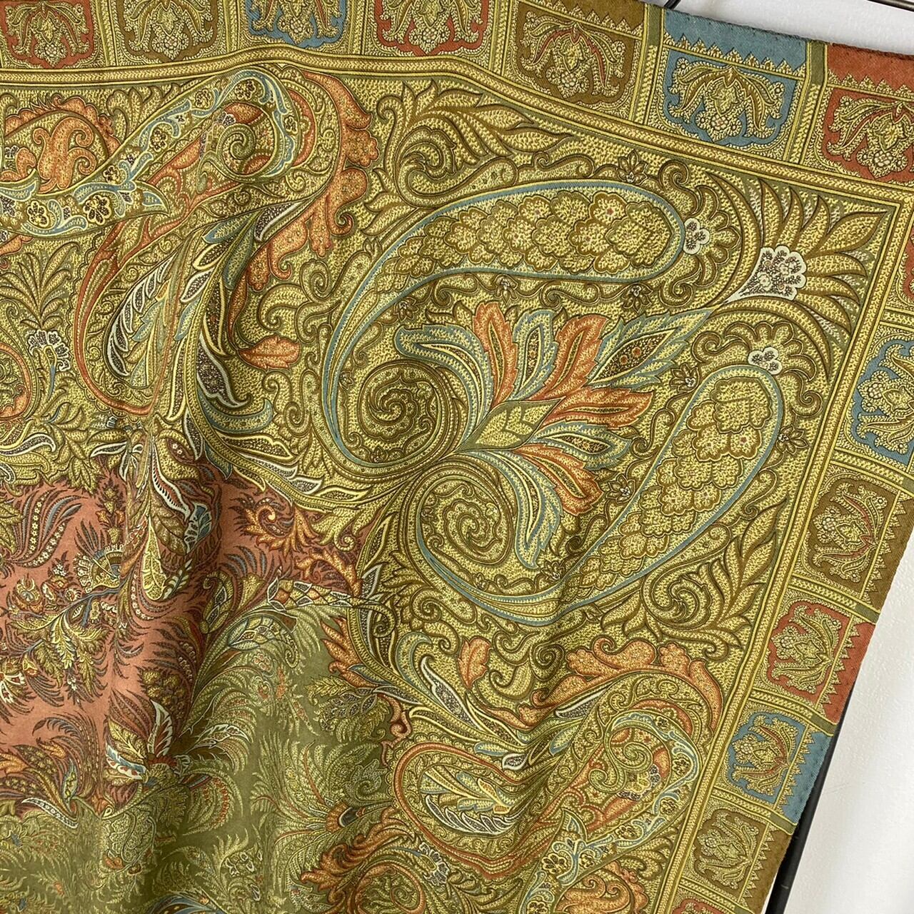 ◎.ETRO SILK WOOL PAISLEY PATTERNED SQUARE LARGE SHAWL MADE