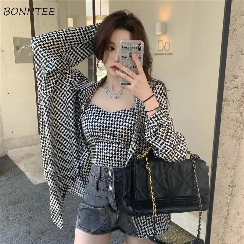 【新作】【送料無料】 ジャケット女性千鳥格子春オールマッチ原宿ルーズクールストリートレディースファッションオルデイリーカレッジヴィンテージ居心地の良い生き抜く 0259565916841