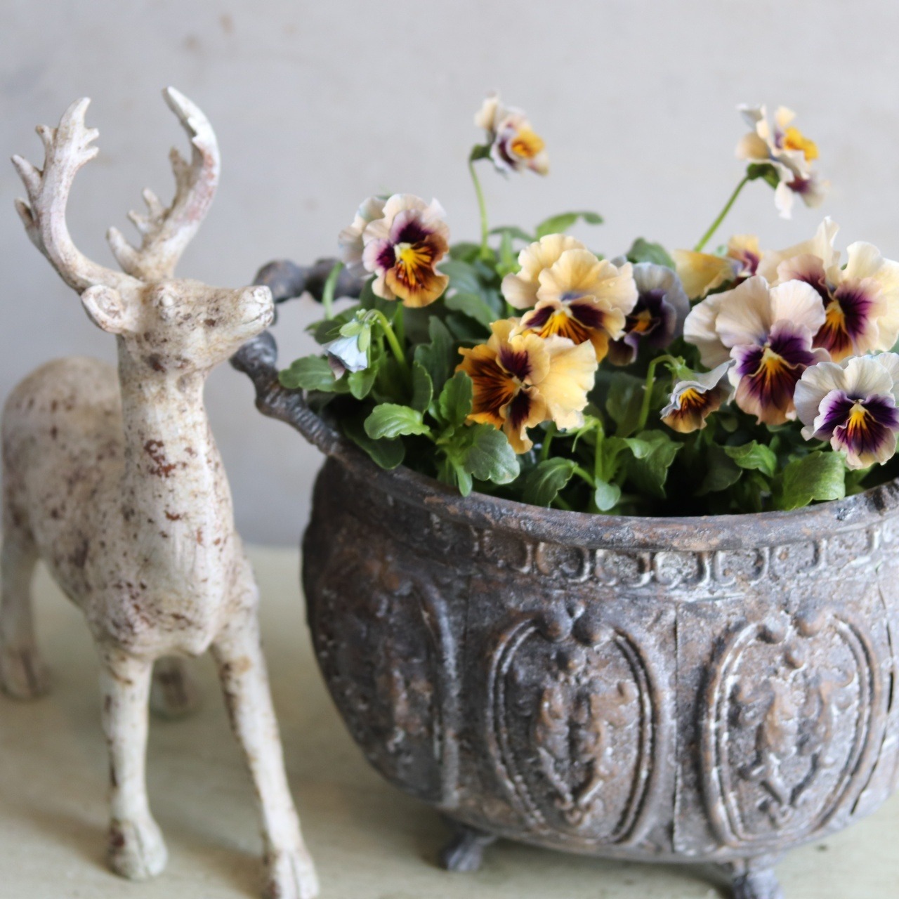 ブリキ植木鉢　アンシャンデコレオーバルSDGY　アンティーク調　シャビーシック　オシャレ　UF575