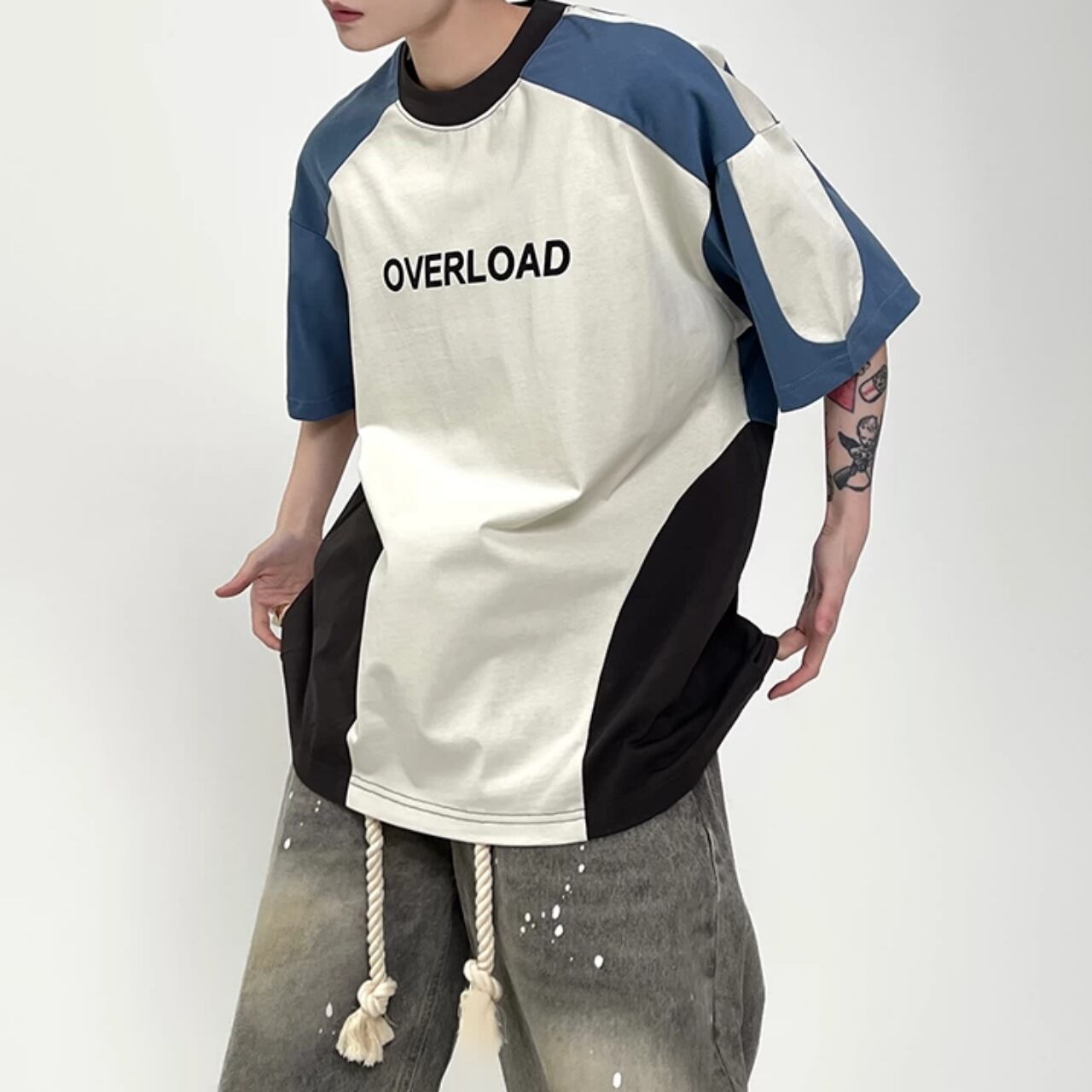 コントラストブロックレタリングボリュームシルエットTシャツ 1col   A00134