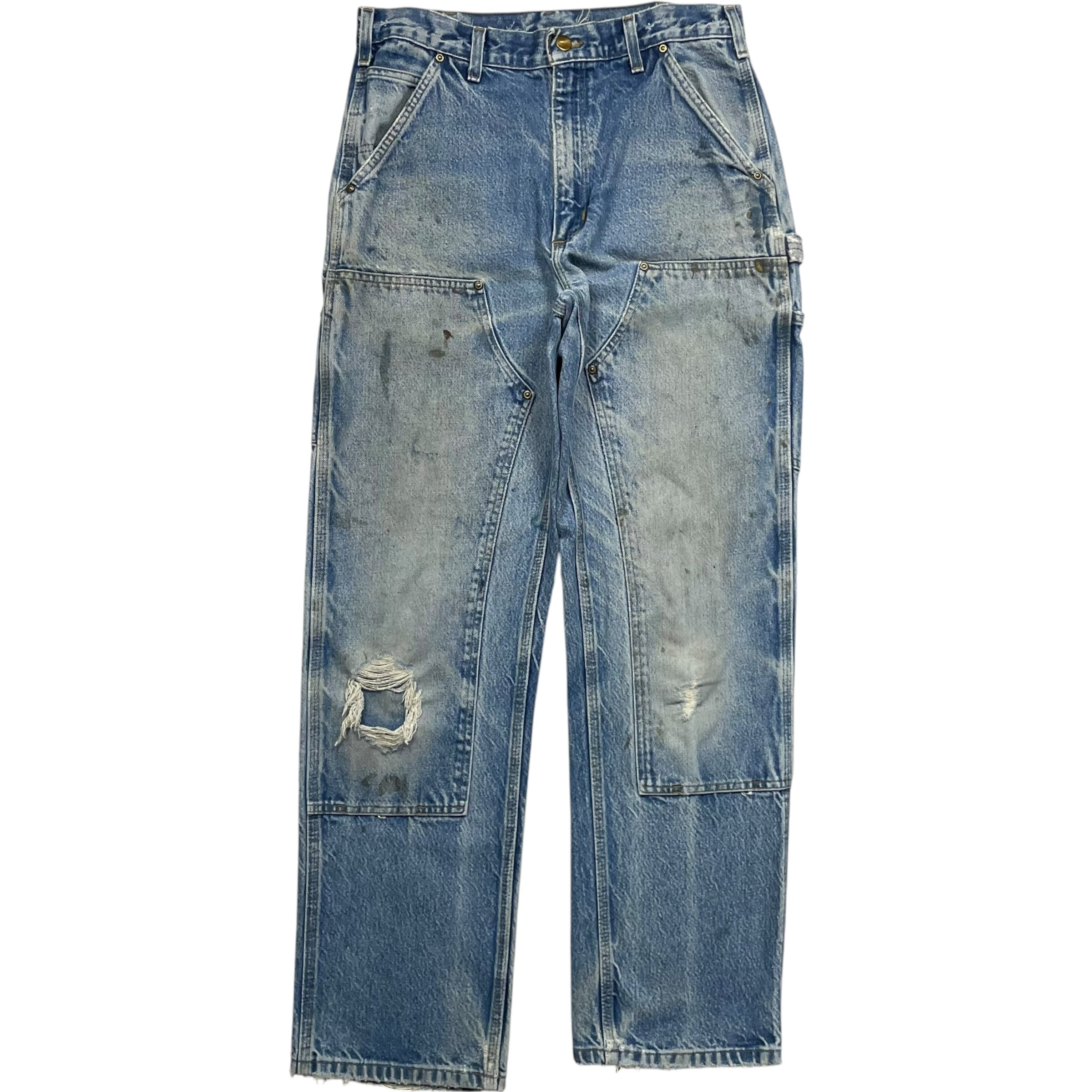 《実寸 W31 L31》 Carhartt カーハート ペインターパンツ ワークパンツ デニムパンツ ダブルニー フェード◎ 雰囲気◎ ダメージ ペイント ヒゲ no.10449