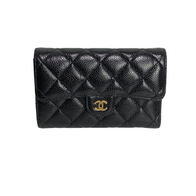 CHANEL シャネル 3つ折り コンパクト財布 キャビアスキン ブラック 11671-202310