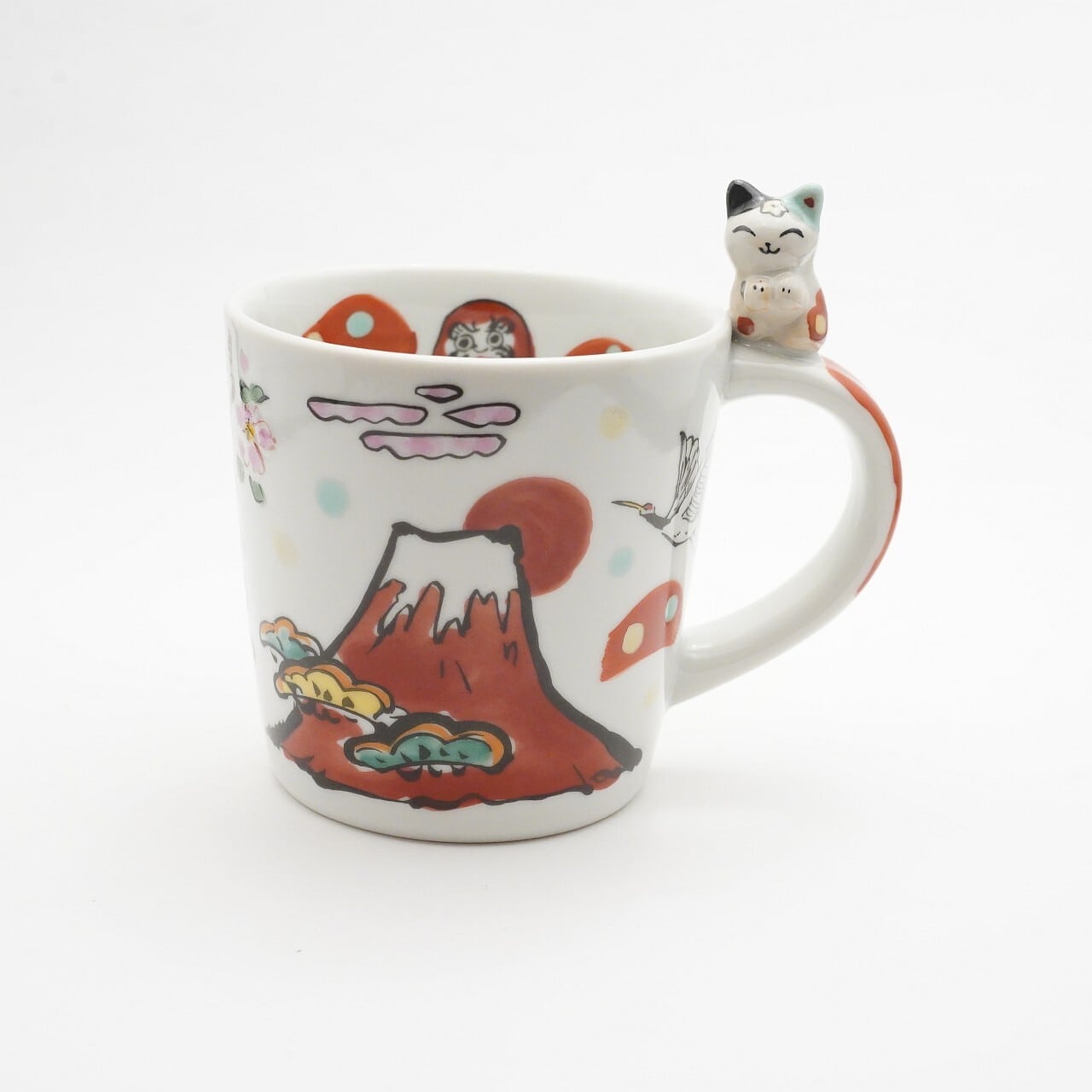 【夕立窯】富士めでたい三昧 ねこのっけマグカップ 1-C