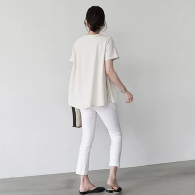【クルーネック半袖AラインTシャツ 】P00335