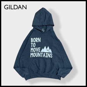 【GILDAN】Born To Move Mountatns プリント パーカー フーディー プルオーバー L ギルダン US古着