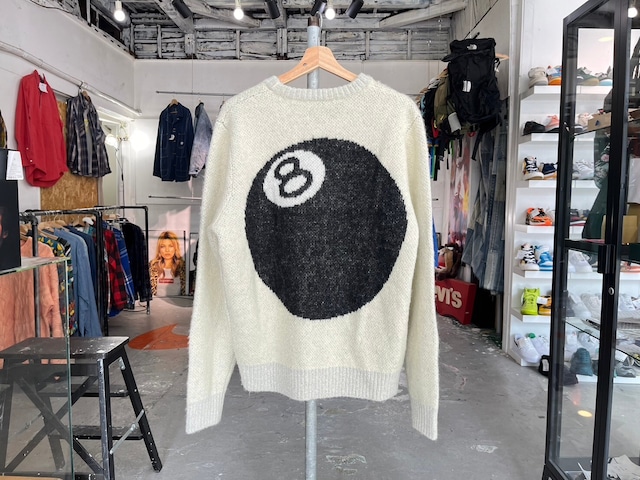 STUSSY 8BALL MOHAIR KNIT SWEATER WHITE MEDIUM 38162