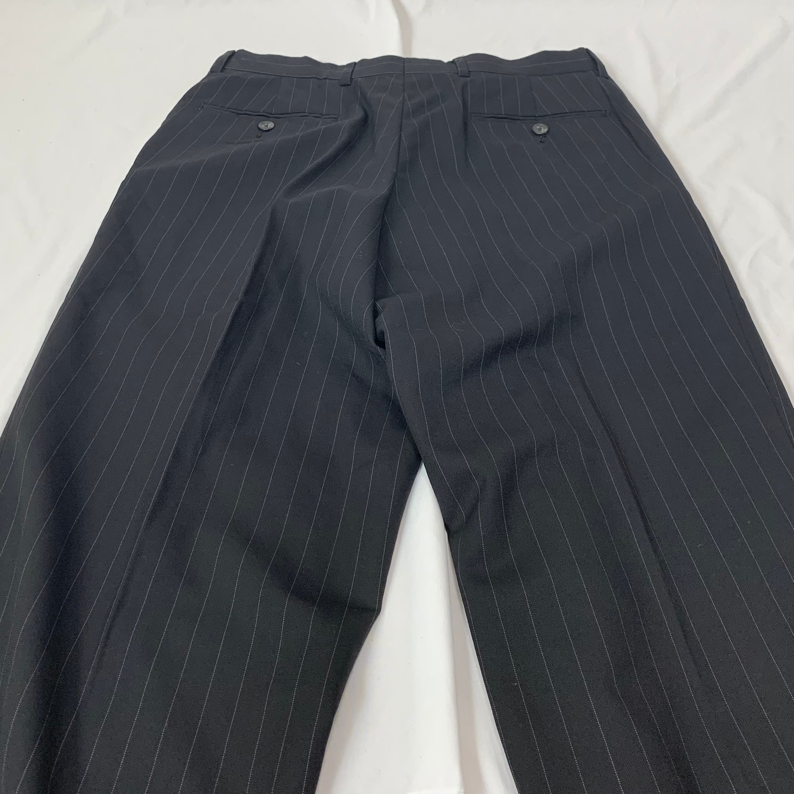 old CHAPS Ralph Lauren Summer Wool Slacks Pants Pinstripes チャップス ラルフローレン  サマーウールスラックスパンツ 2タック ピンストライプ ブラック×グレー size W32 メンズ レディース ビンテージ ヴィンテージ