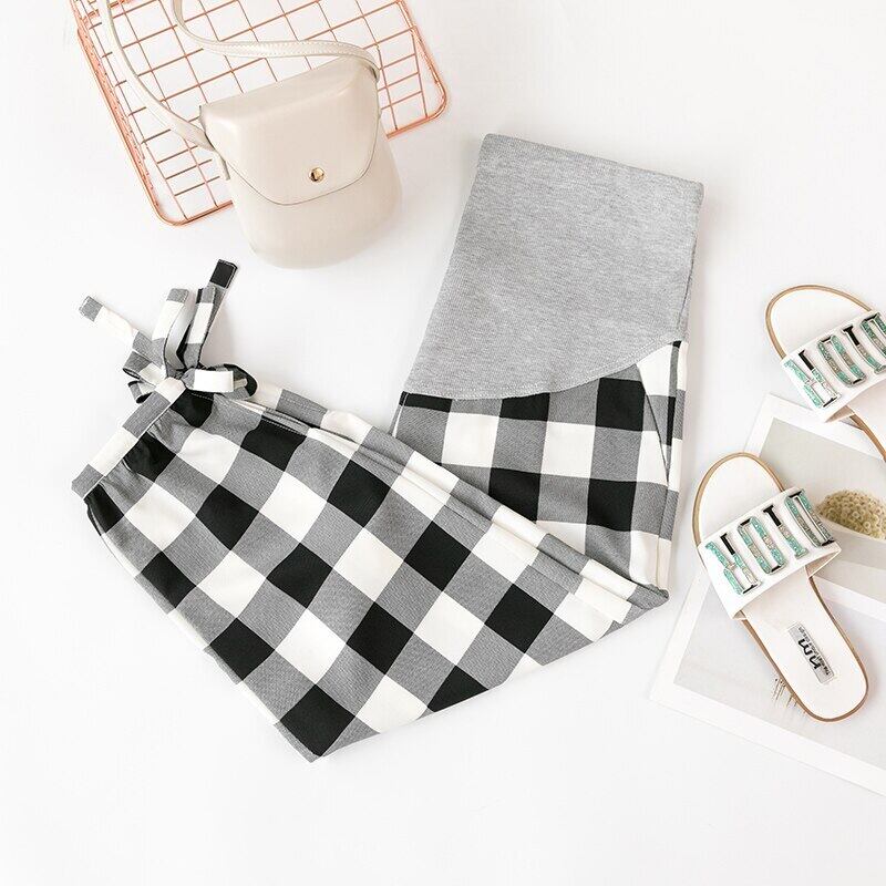 【新作】【送料無料】 マタニティパンツサマーチェック柄ルーズナインスパンツ2020アジャスタブルエラスティックウエストベリーサポートパンツマタニティパンツ 伸縮 夏物 AL expec377581896275