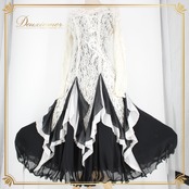 社交ダンス 衣装 スタンダード ドレス ワンピース レッスンウェア パーティ衣装 オールシーズン 白 黒 ホワイト系 ブラック系 大人っぽい 長袖 レース素材 洗練された シック おしゃれ 上品 フォーマル カジュアル スタイル 結婚式 バッグ スカート ルームウェア イベント ダンスパフォーマンス レディース 体型カバー 上下セット