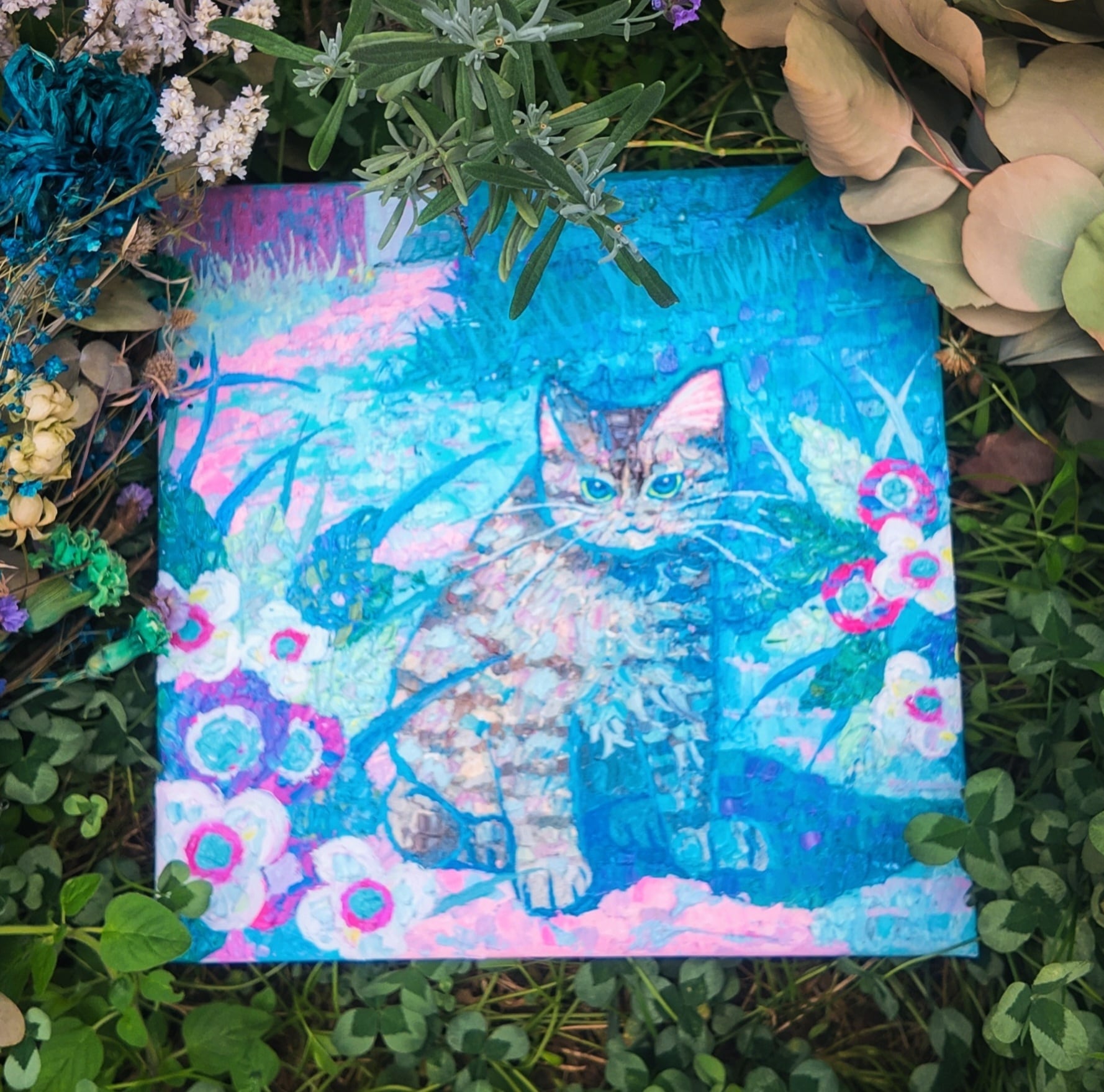 おひるねの庭 | 原画 S3号 原画「ささみを催促している」 S3 | ユノとねこ