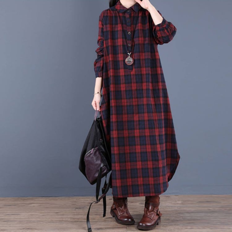 タータンチェックシャツワンピース（2色）10099 | さらり＊ふわり