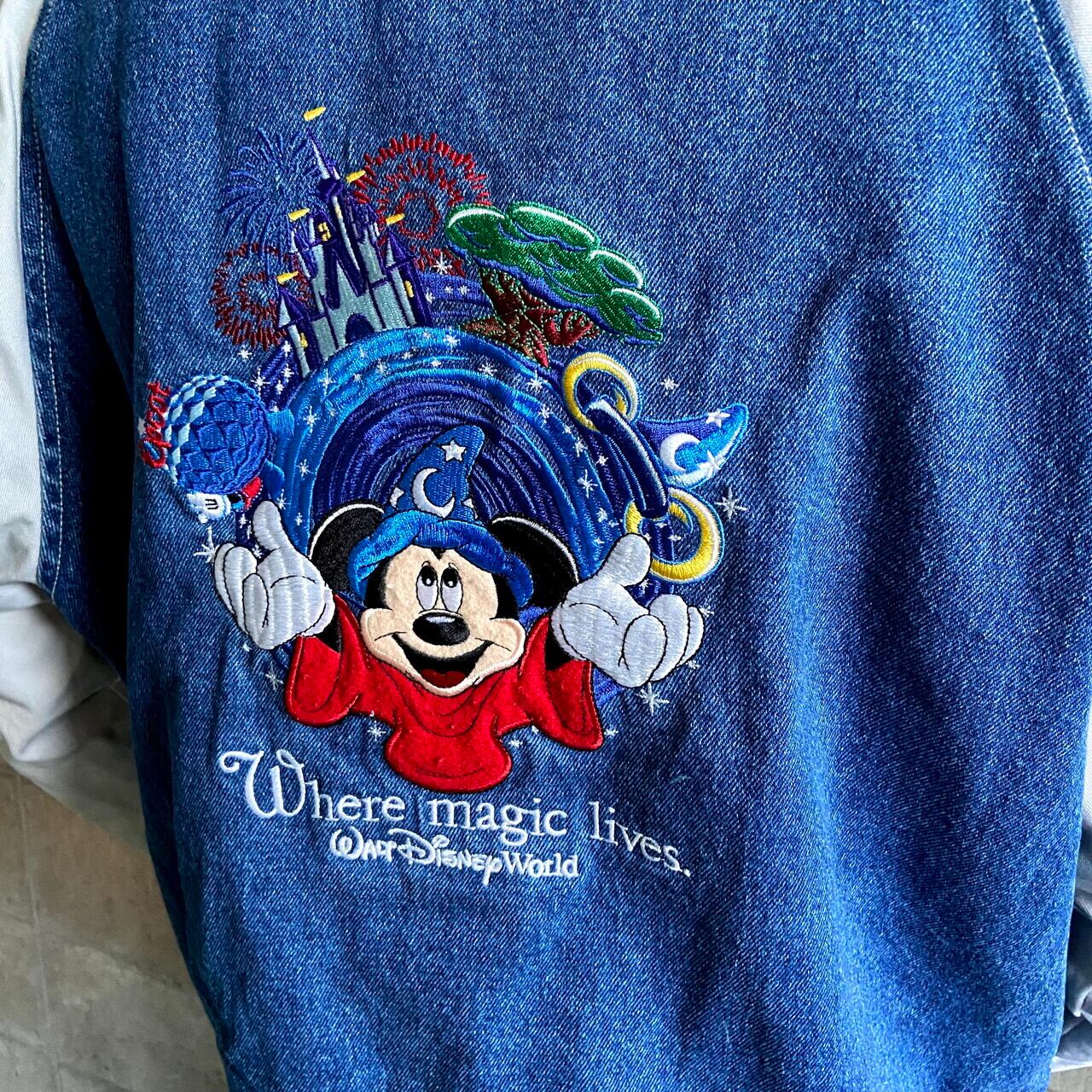 Disney World ディズニー ミッキーマウス 刺繍 デニムスタジャン 