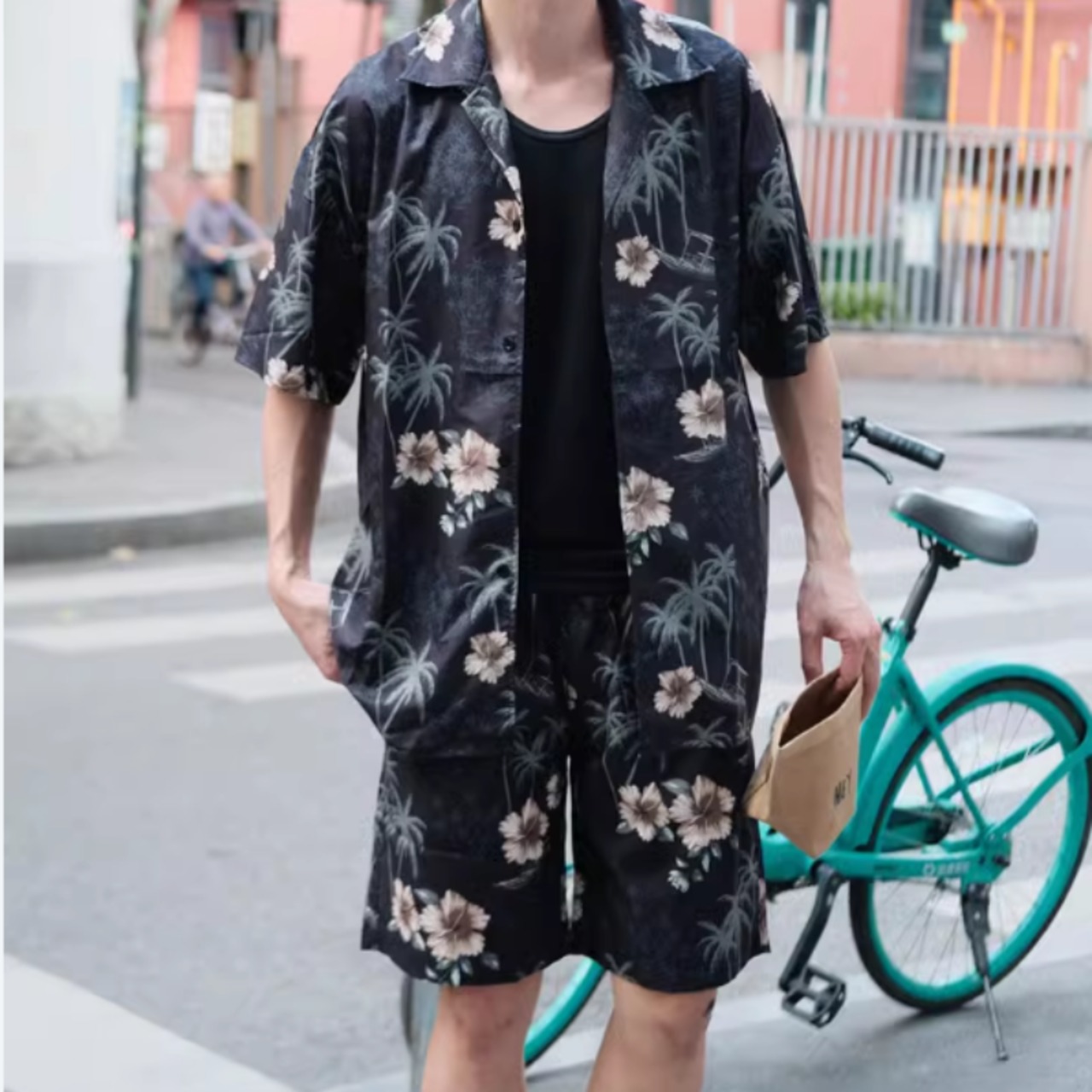 ハワイアン柄プリント半袖シャツ（別売りでセットアップのショーツあり）　0757