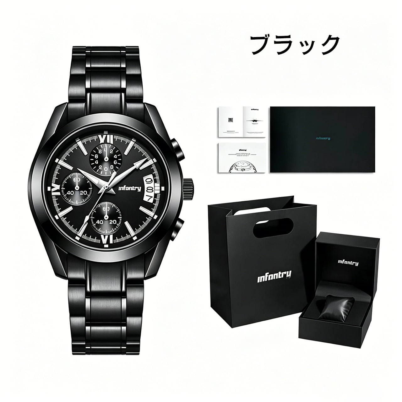 Z46 .ブラックナイト腕時計｜彼氏への誕生日ギフト｜三眼・六針・多