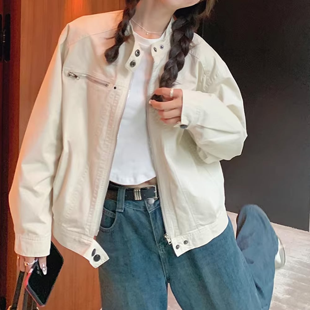 【送料無料】 ジャケット ブルゾン レディース 春秋 韓国 ライトアウター 大人 きれいめ シンプル カジュアル ライトアウター スタンドカラー ナチュラル ゆったり 体型カバー 大人可愛い 大人女子