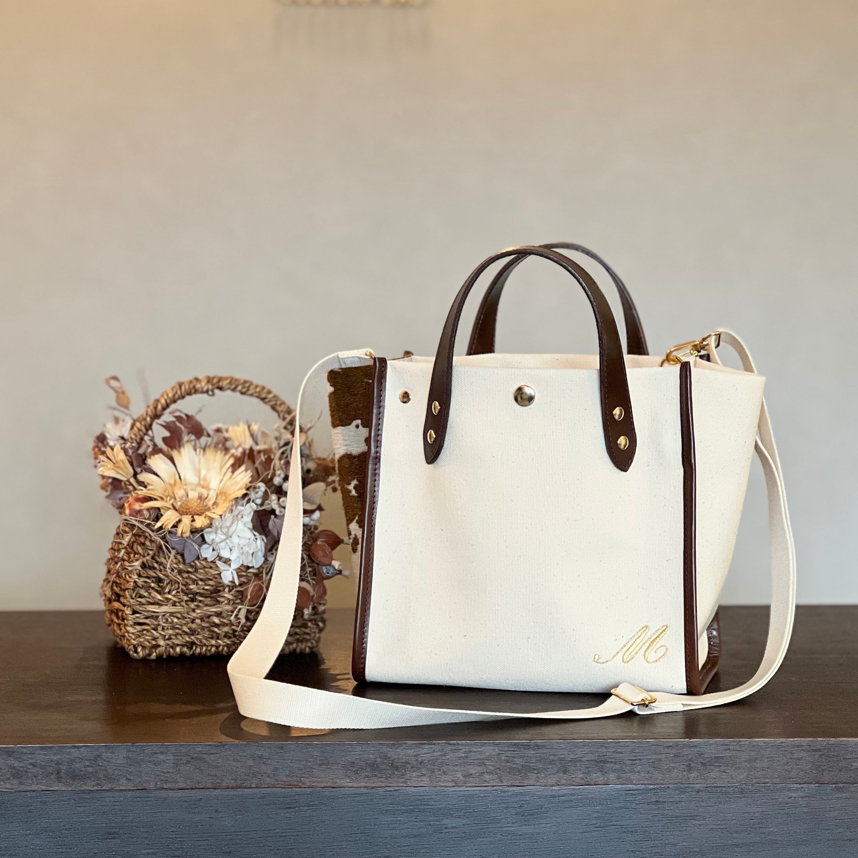 スクエアトートカスタマイズ］ 外巻きパイピング仕様 レザー