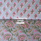 ブロックプリント生地【50cm単位】インド綿 小花柄 ブルーグレー×ピンク #36772-BL2