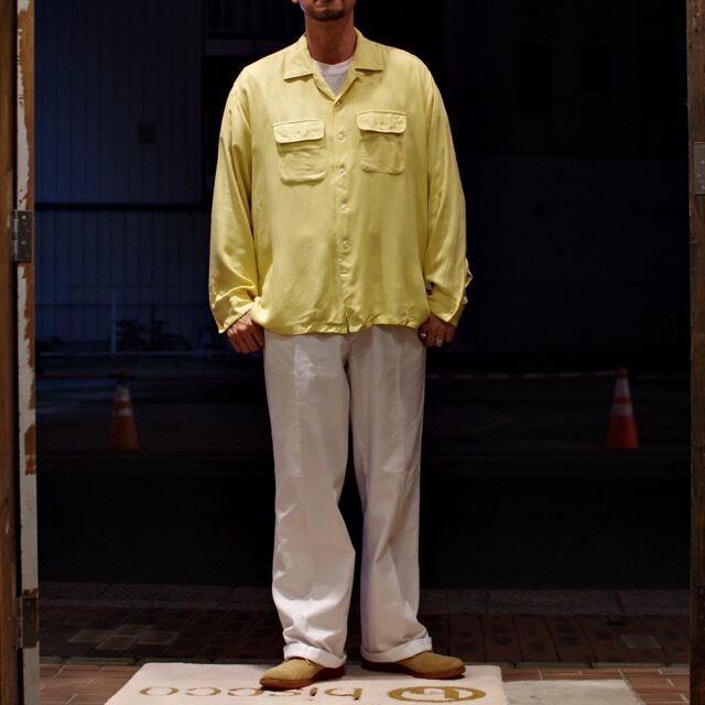 1960s Rayon Gaberdine Shirt / 60年代 レーヨン ギャバ シャツ 開襟