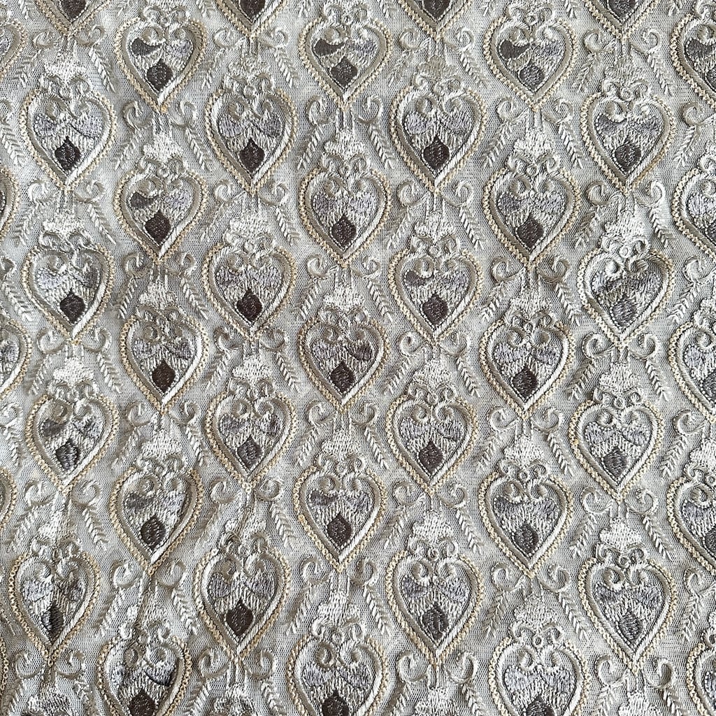 インド刺繍生地 ハート くすみブルー 7129 | インド刺繍リボン専門店