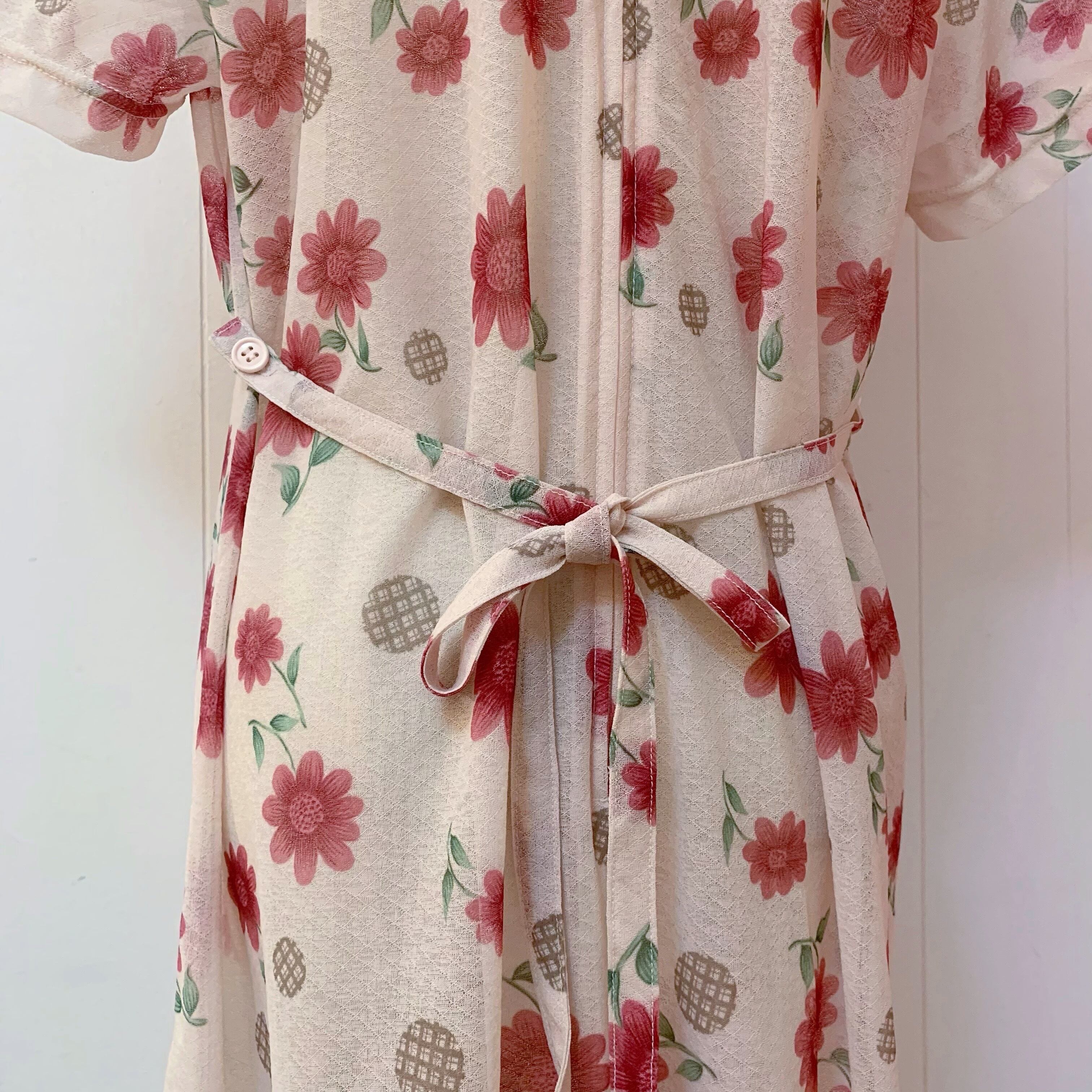 flower and check dot sheer one-piece